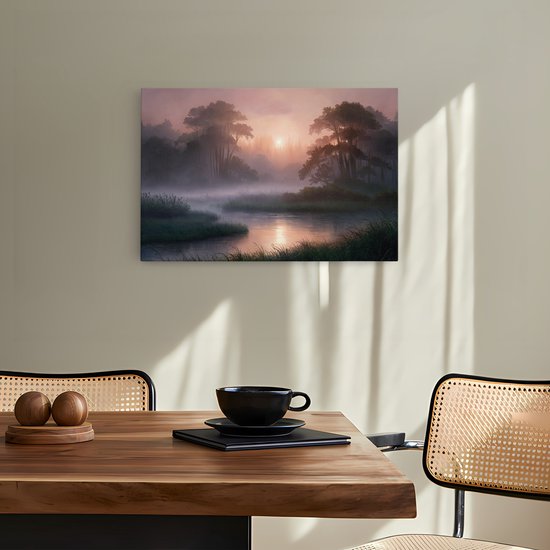 Tableau sur toile Saammp - Nature - Paysage brumeux - 120x80 - Photo sur toile - Décoration murale - Décoration murale salon - Décoration chambre - Impression sur toile