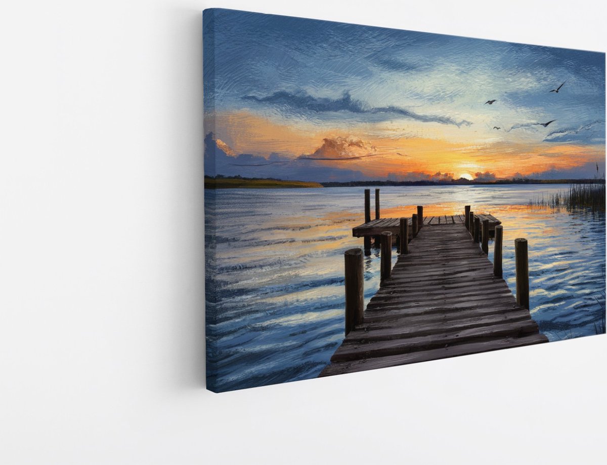 Saammp Canvas Schilderij - Abstracte Steiger - Landschap - Natuur - 90x60 - Foto op canvas - Wanddecoratie - Muurdecoratie Woonkamer - Slaapkamer decoratie - Canvas Print Multicolor