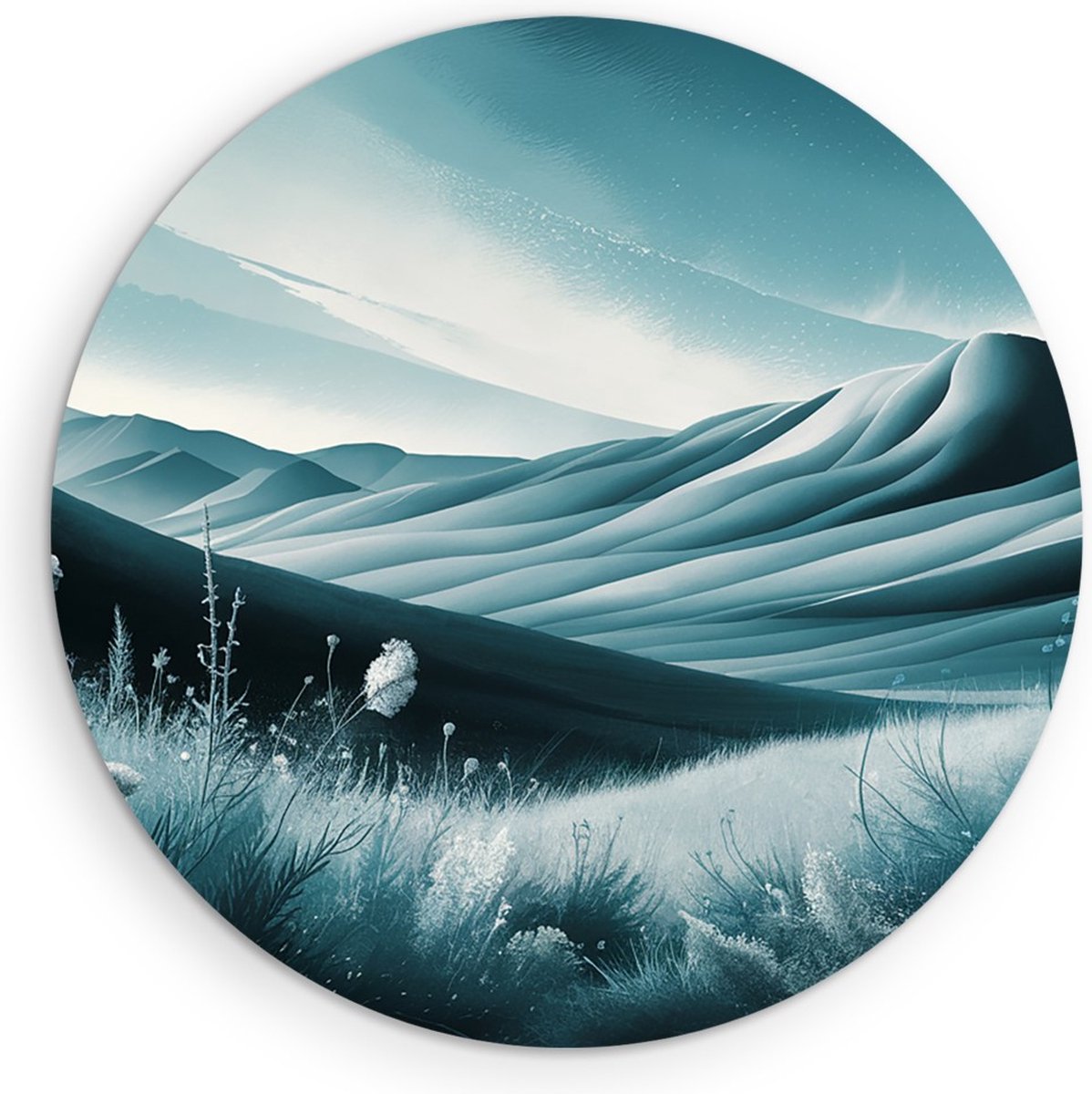 Saammp Muurcirkel Hout - Blauw landschap - Natuur - Ø 50 - Wandcirkel - Wanddecoratie Cirkel - Muurdecoratie Woonkamer - Slaapkamer decoratie - Rond Schilderij