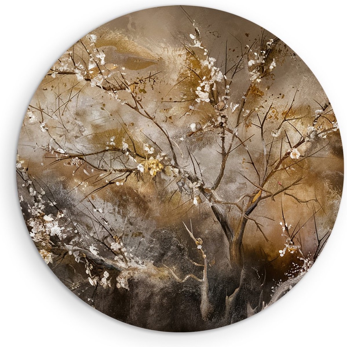 Saammp Muurcirkel Hout - Vintage Boom - Bloemen - abstract - Ø 40 - Wandcirkel - Wanddecoratie Cirkel - Muurdecoratie Woonkamer - Kantoor Decoratie