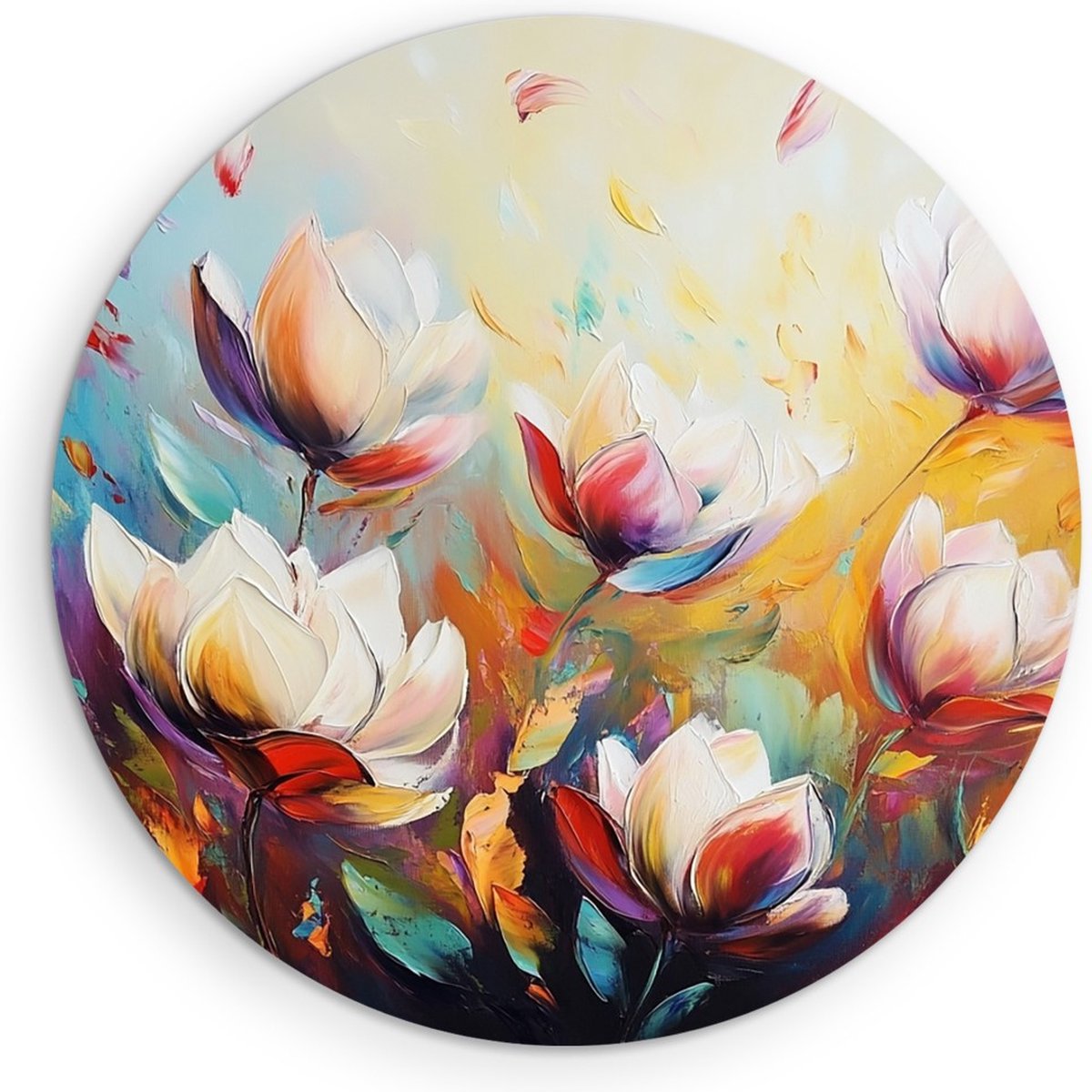 Saammp Forex Muurcirkel - Kleurrijke Bloemenveld Kunstwerk - Natuur - Abstract - Ø 50 - Wandcirkel - Wanddecoratie Cirkel - Muurdecoratie Woonkamer - Woonkamer Decoratie