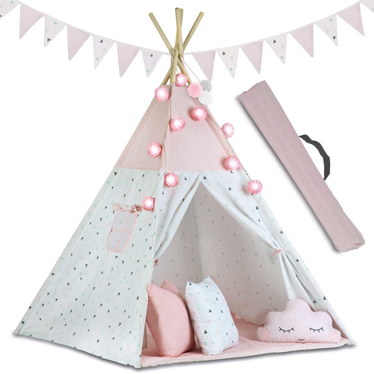 Tipi Speeltent Roze - Met Licht, Slingers en Kussens - Premium Katoen