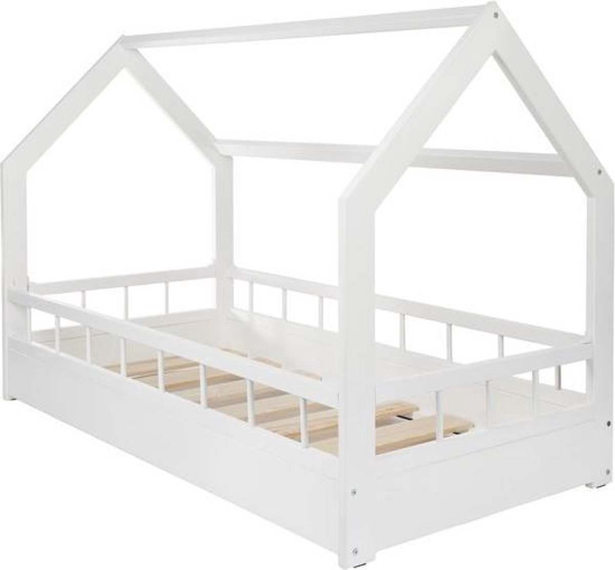 My Velinda Huisbed - 160x80 cm - met barrière - wit - Scandinavisch design - Grenenhout