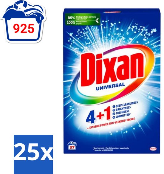 Dixan Universal - Waspoeder en Vlekverwijderaar - Extreme Power - Witte en Gekleurde Was - 37 Wasbeurten - Bulkverpakking - 25 stuks