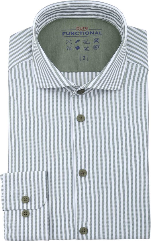 Pure The Functional Shirt Super Stretch Stripe Vert - Taille 38 - Homme - Chemises Casual