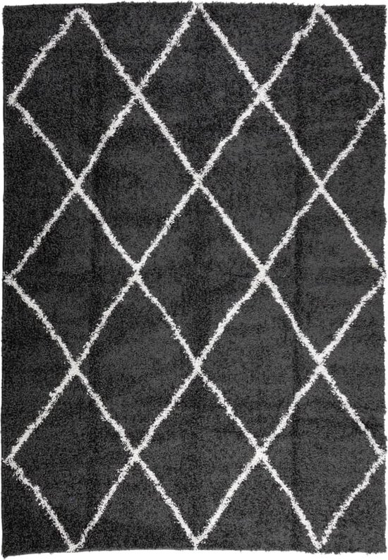Tapis Shaggy à poils longs - 160 x 230 cm - Zwart /crème - Tapis Shaggy - Tapis doux - Tapis de salon - Tapis de chambre - Groot tapis