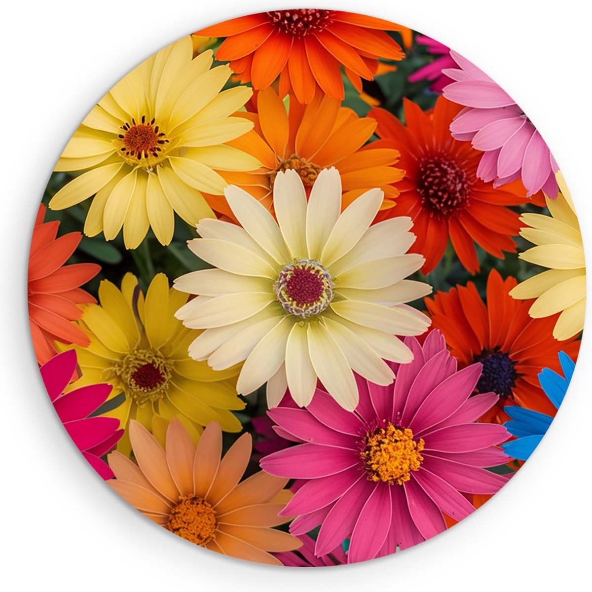 Saammp Forex Muurcirkel - Kleurrijke Bloemen Close-Up - Natuur - Abstract - Ø 30 - Wandcirkel - Wanddecoratie Cirkel - Muurdecoratie Woonkamer - Kantoor Decoratie