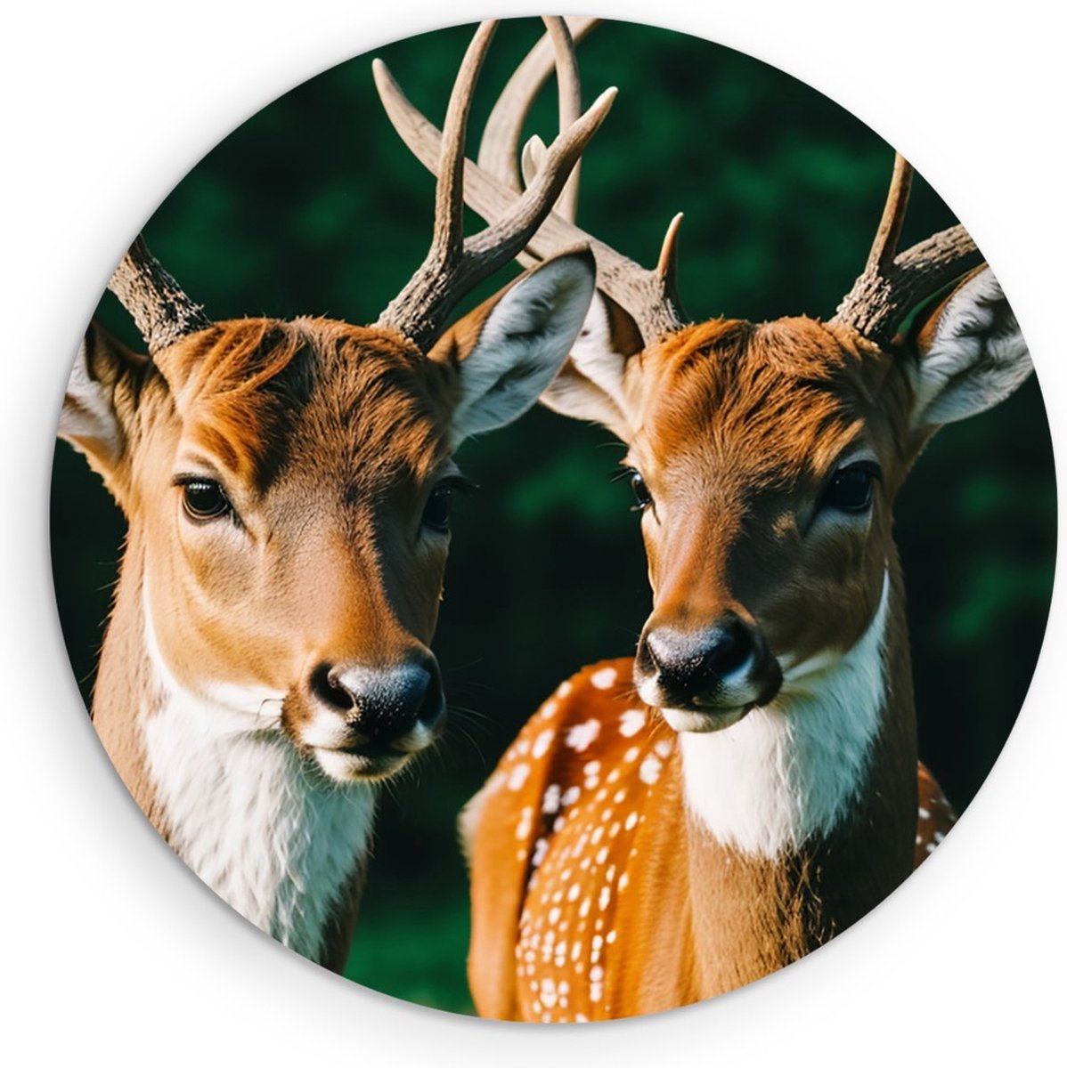Saammp Forex Muurcirkel -2 Herten - Portret - Natuur - Dieren - Ø 30 - Wandcirkel - Wanddecoratie Cirkel - Muurdecoratie Woonkamer - Slaapkamer decoratie - Rond Schilderij