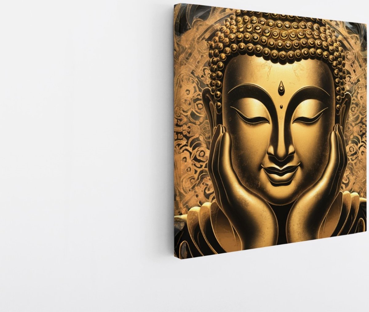 Saammp Canvas Schilderij - Goude Boeddha - kunst - 60x60 - Foto op canvas - Wanddecoratie - Muurdecoratie Woonkamer - Canvas schilderijen Multicolor