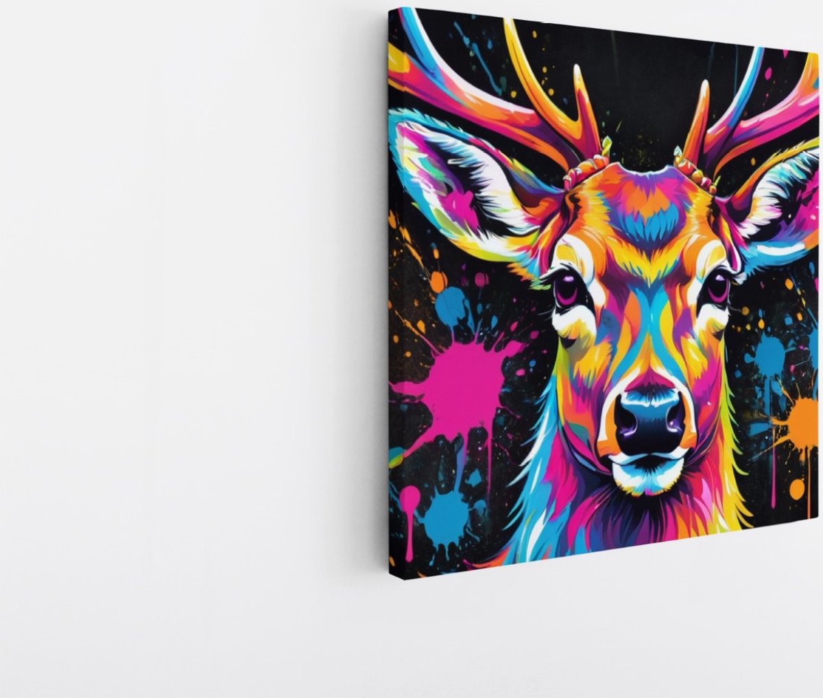 Saammp Canvas Schilderij - Abstract kleurrijk hert - Natuur - Dieren - 100x100 - Foto op canvas - Wanddecoratie - Muurdecoratie Woonkamer - Slaapkamer decoratie - Canvas Print Multicolor