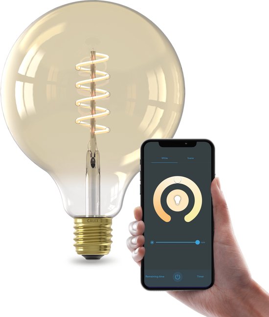 Lampe LED intelligente Calex - Set de 3 - E27 - Siècle des Lumières Wifi - Filament spiralé - Globe 12,5 cm - Source lumineuse Smart Goud - Dimmable - Lumière Wit chaude - 7 W