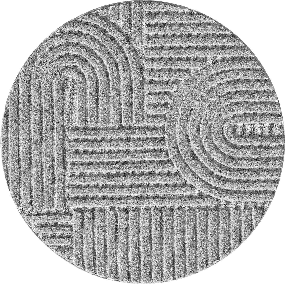 flycarpets Arte Laagpolig Vloerkleed, Japandi Stijl, Kleur Zilver / Grijs , Vloerkleed / Tapijt voor Woonkamer, Jute achterkant 200cm ⌀ rond
