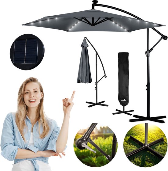Opvouwbare tuinparasol, 6 segmenten, 350 cm, met hoes en verlichting Plonos PL-882