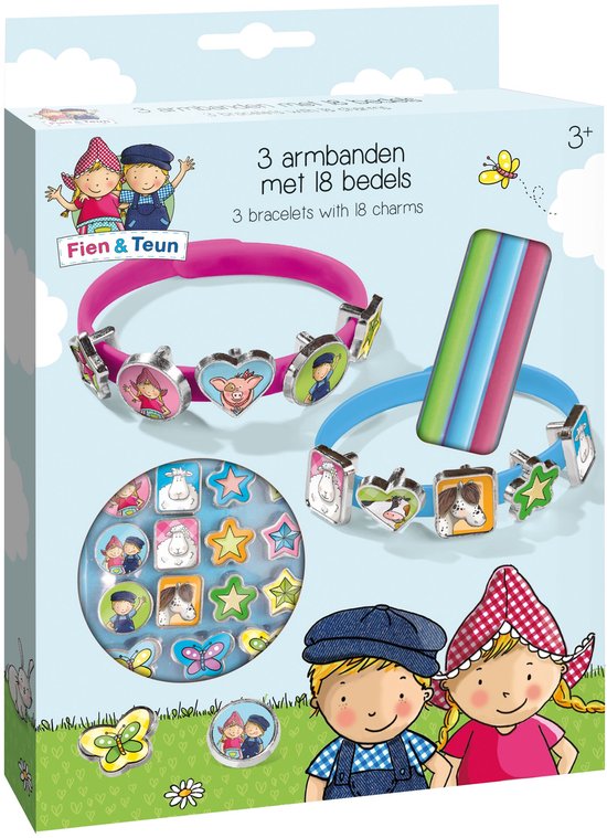Fien & Teun schuif armbandjes maken - 3 armbandjes met 18 schuifbedels - vanaf 3 jaar - Bambolino Toys - boerderij thema