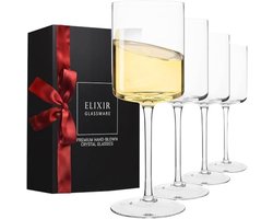 Selbro ® Vierkante Rode Wijnglazen - Grote Wijnglazen 4 Set - 14oz Wijnglas Stemware - Rode & Witte Kristallen Wijnglazen Onderhoudende Drinkware - 100% Loodvrij Glas