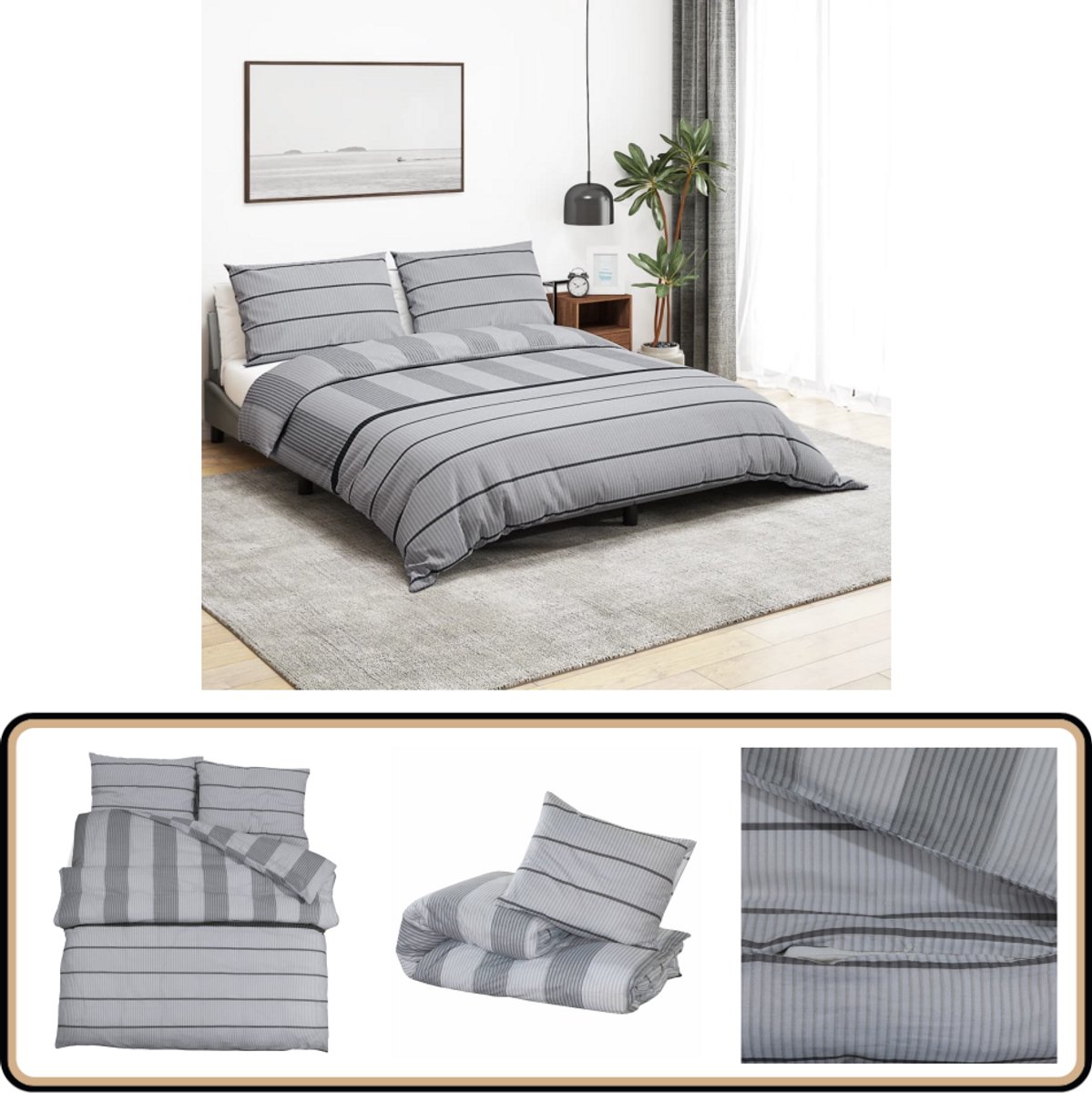 vidaXL Dekbedovertrekset - 200x200 cm - Katoen - Grijs Dekbed - Dekbedden - Dekbedovertrek - Overtrek