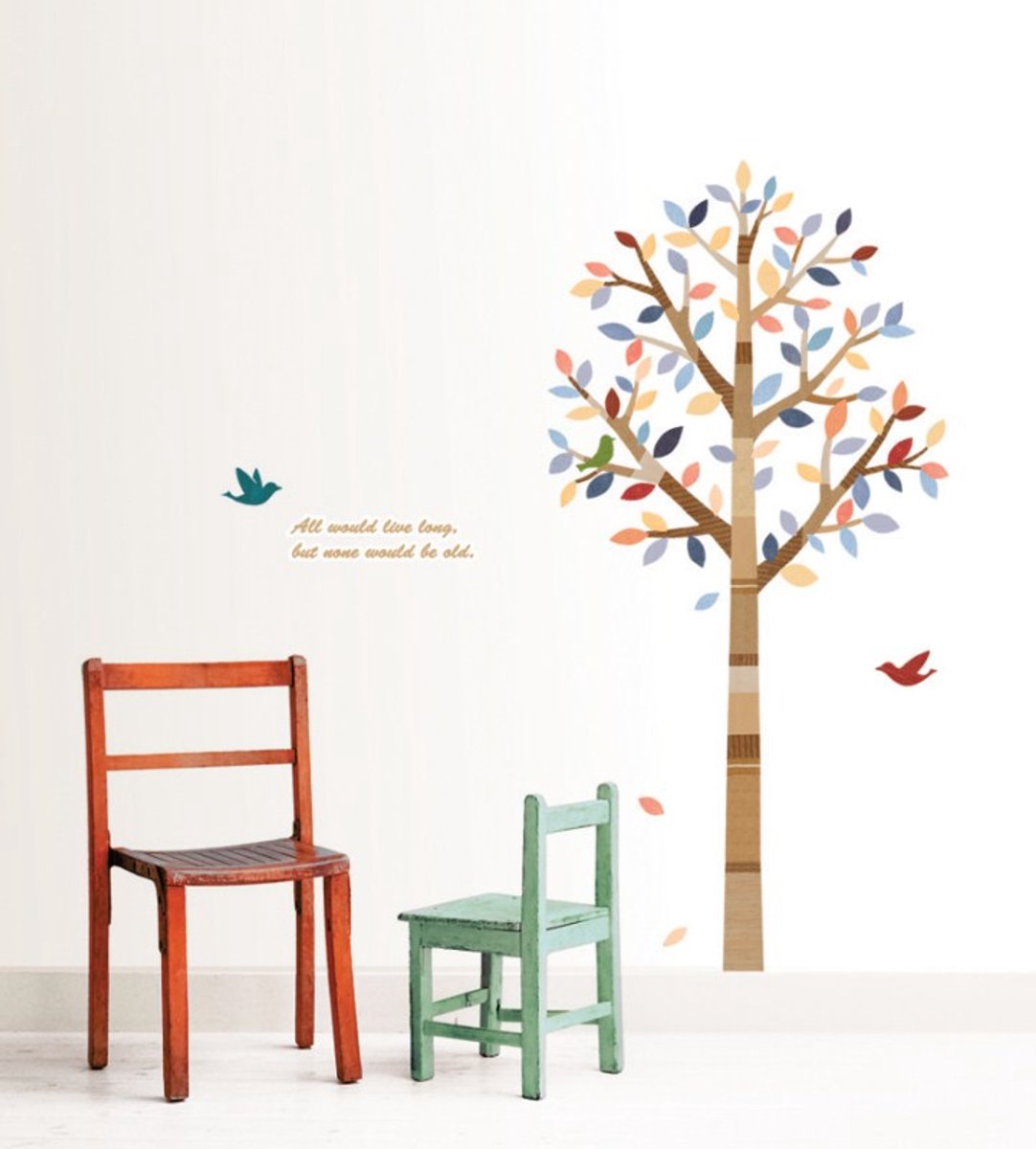 Ambiance Sticker Decoratieve muurstickers met een boom en vogels. Multi color
