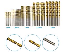 50 stuks titanium plated spiraalboor set 1-3mm kleine boortjes - elektrische boor boren set voor DIY houtbewerking, boren en openingsgereedschap