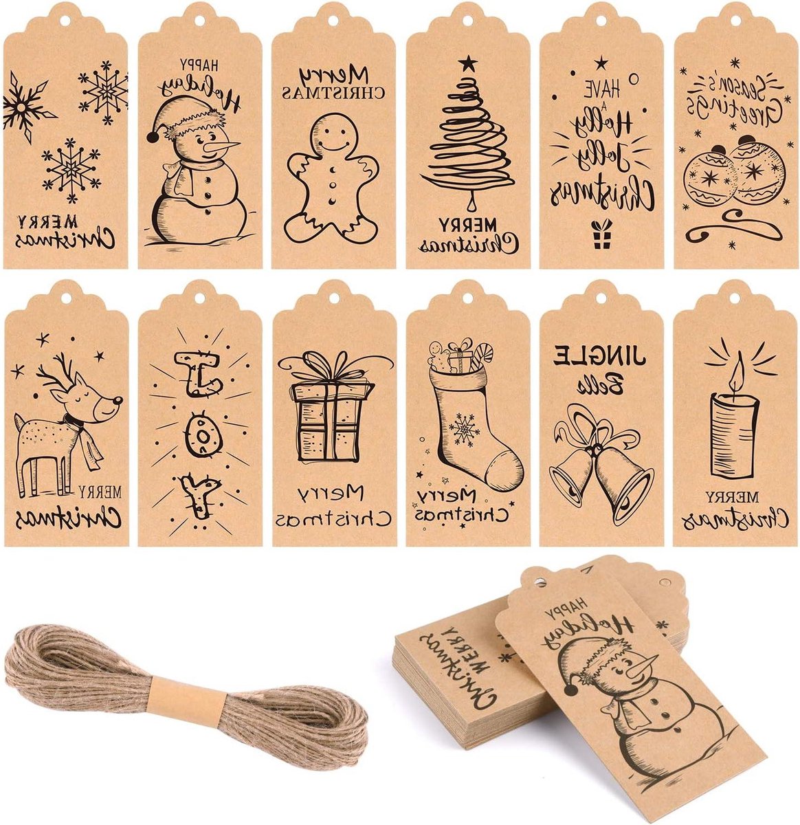 120 stuks Kerst Tags Festival Gift Card voor Wrapping Label met Opknoping Touw