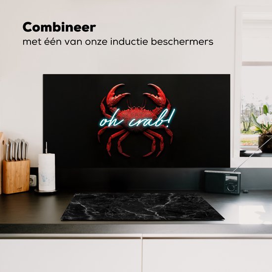 Crédence de Cuisinière en Aluminium 100x50 cm - Crabe - Rouge - Néon - Citation - Écran Pare-éclaboussures pour Plaque de Cuisson - Protection Murale