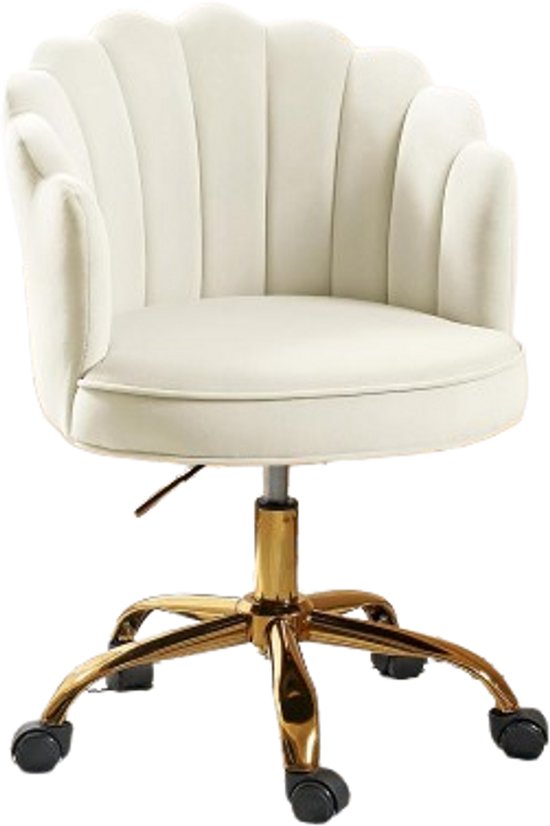 Velvet Schelp Bureaustoel Crème met Goudkleurig onderstel - Velvet - €169,99