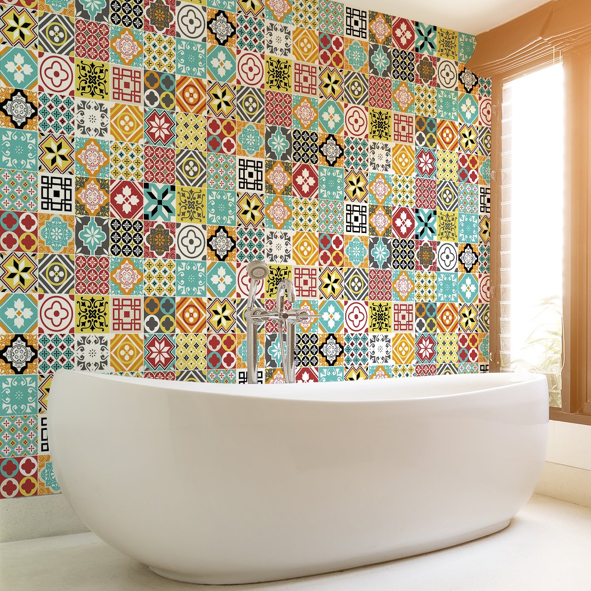 Ambiance Sticker Muurstickers - Zelfklevende tegelmuurstickers voor keuken en badkamer - 60 CYNTIARIA TEGELSTICKERS - 60 stickers 15x15cm Multi color