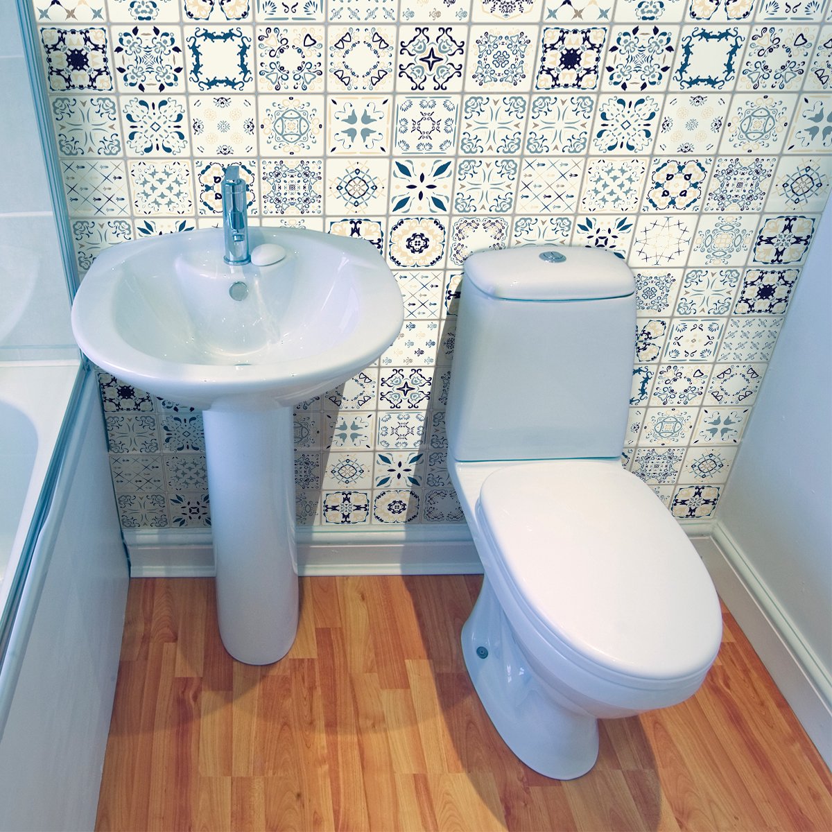 Ambiance Sticker Zelfklevende tegelmuurstickers voor keuken en badkamer - 30 cementtegelstickers, AZULEJOS BENEDETTO-stijl - 30 stickers, 15x15 cm Multi color