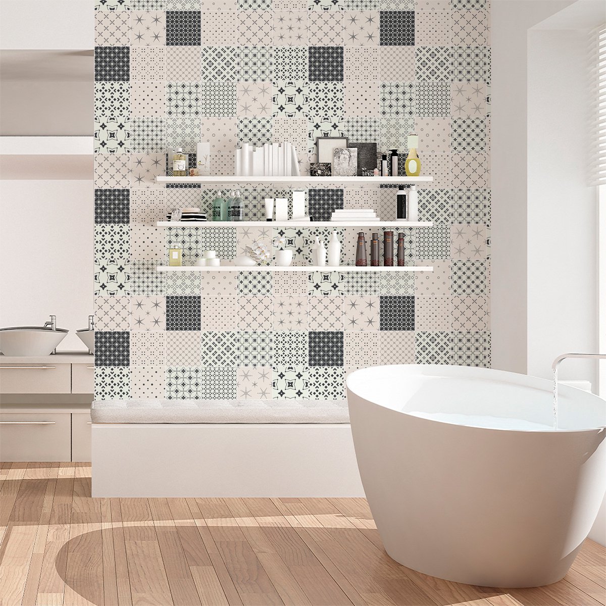 Ambiance Sticker Zelfklevende tegelmuurstickers voor keuken en badkamer - 24 Scandinavische tegelstickers - 24 stickers 20x20cm Multi color