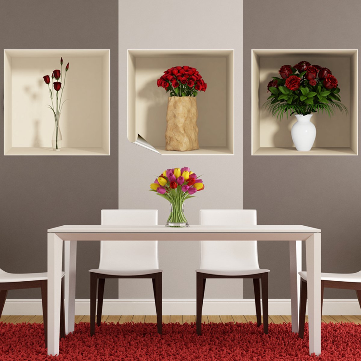 Ambiance Sticker Sticker met 3D-effect: Rode rozen, 40 x 120 cm Multi color