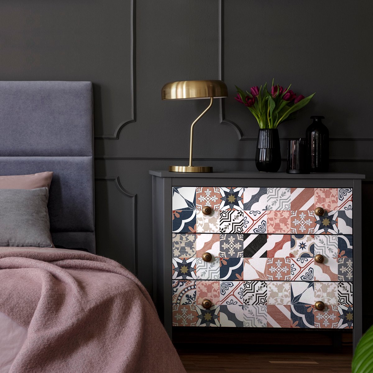 Ambiance Sticker Decoratieve meubelstickers - 60 authentieke Draciana cementtegel meubelstickers - 60 stickers 20x20cm Multi color