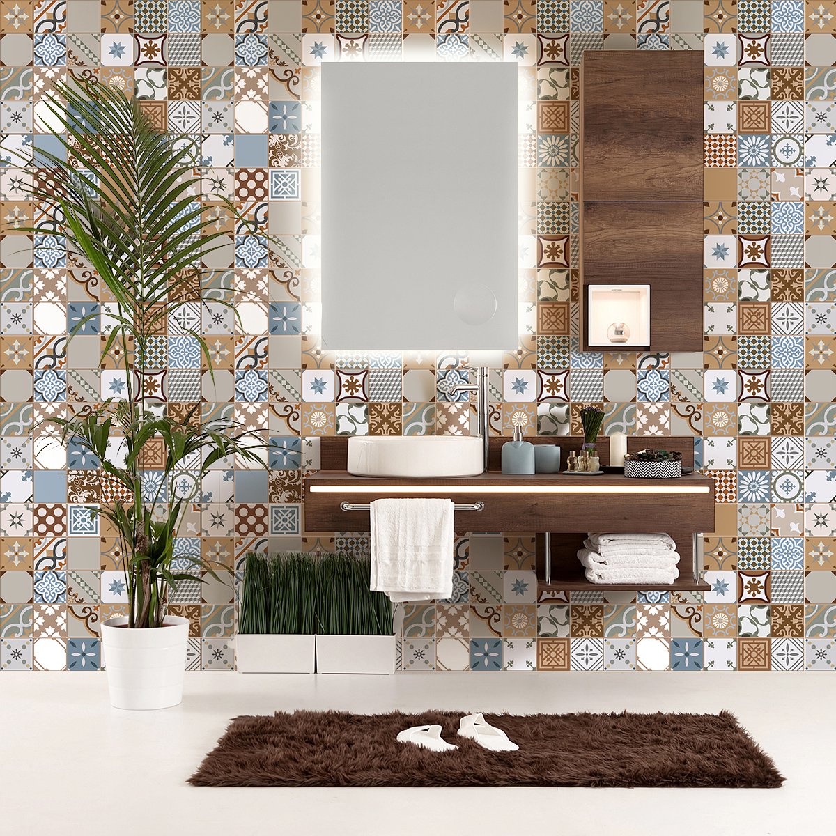 Ambiance Sticker Zelfklevende tegelmuurstickers voor keuken en badkamer - 60 Azulejos Macarena tegelstickers - 60 stickers 10x10cm Multi color