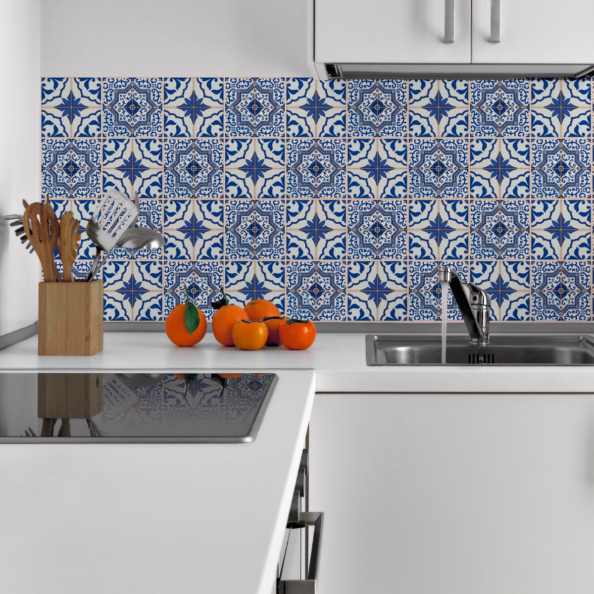Ambiance Sticker Zelfklevende tegelmuurstickers voor keuken en badkamer - 24 cementtegelstickers, Azulejos Rodrigo-stijl - 24 stickers, 20x20 cm Multi color