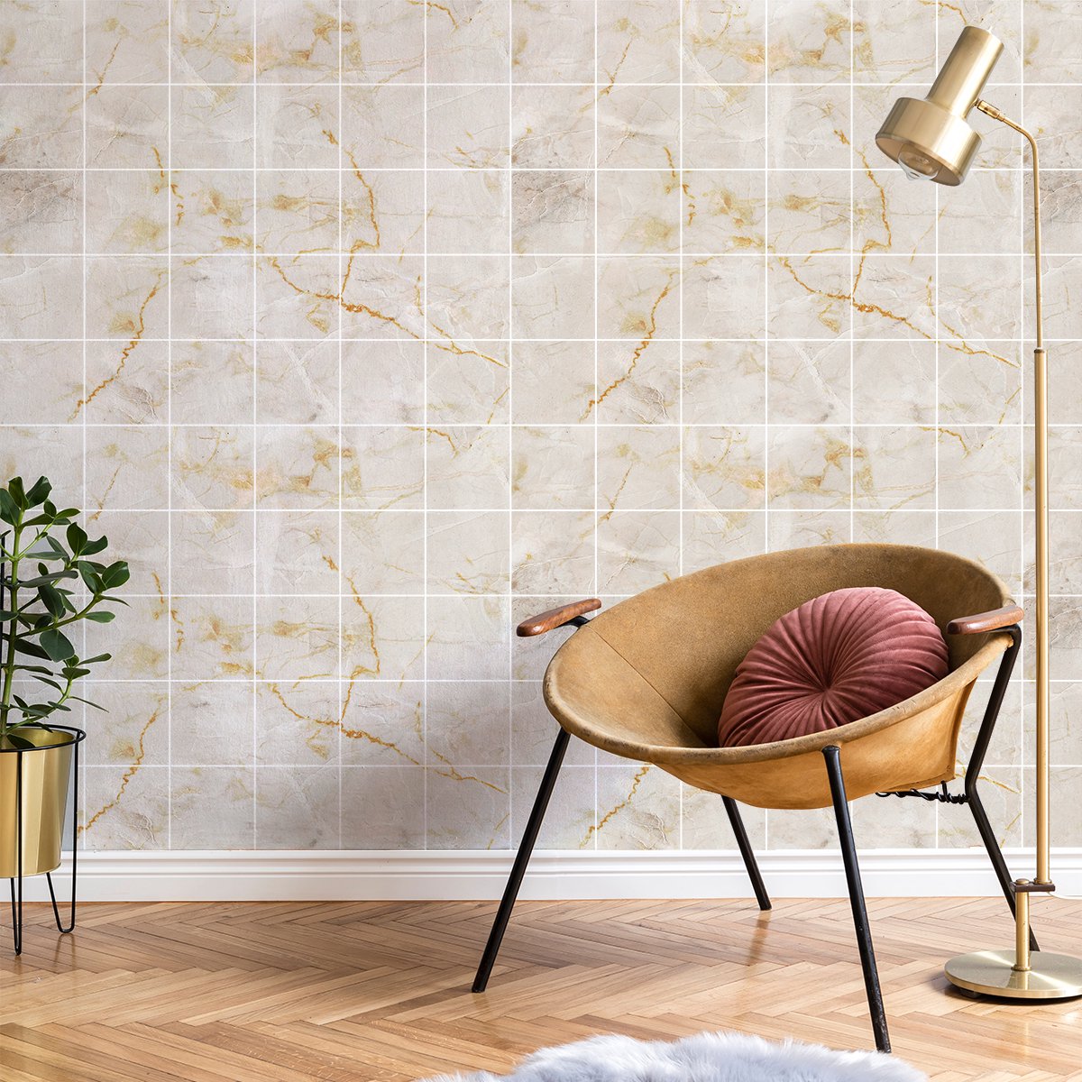 Ambiance Sticker NEIVA Beige Marmer Cement Tegel Muurstickers voor Keuken en Badkamer - 30 Stickers - 30 stickers 15x15cm Multi color