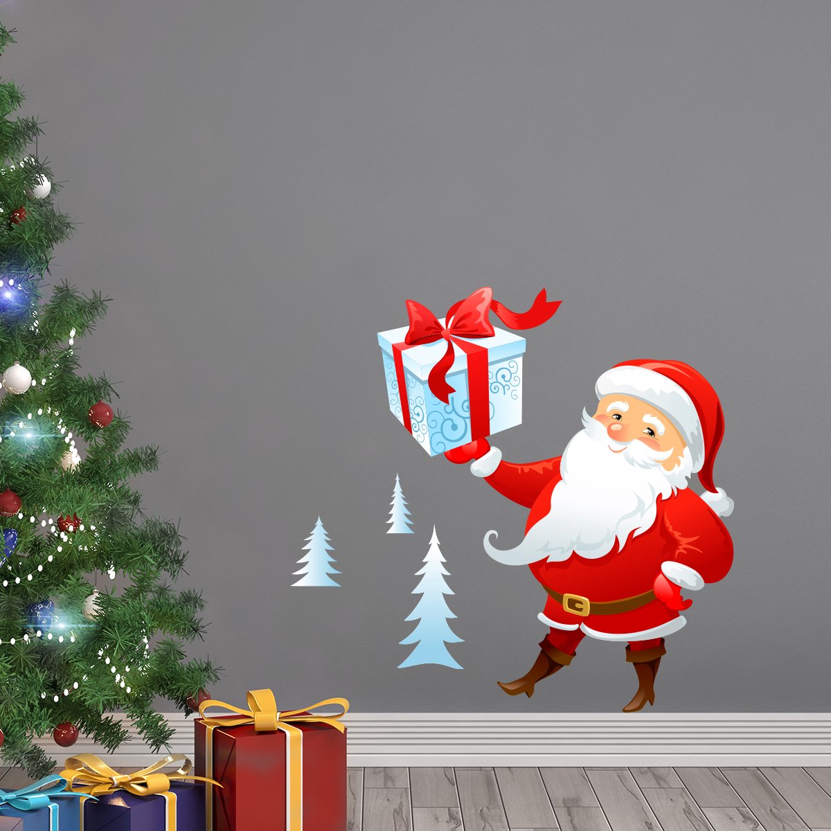 Kerststicker: Kerstman uit Lapland - Kerststickers - feestversiering - 95x80cm