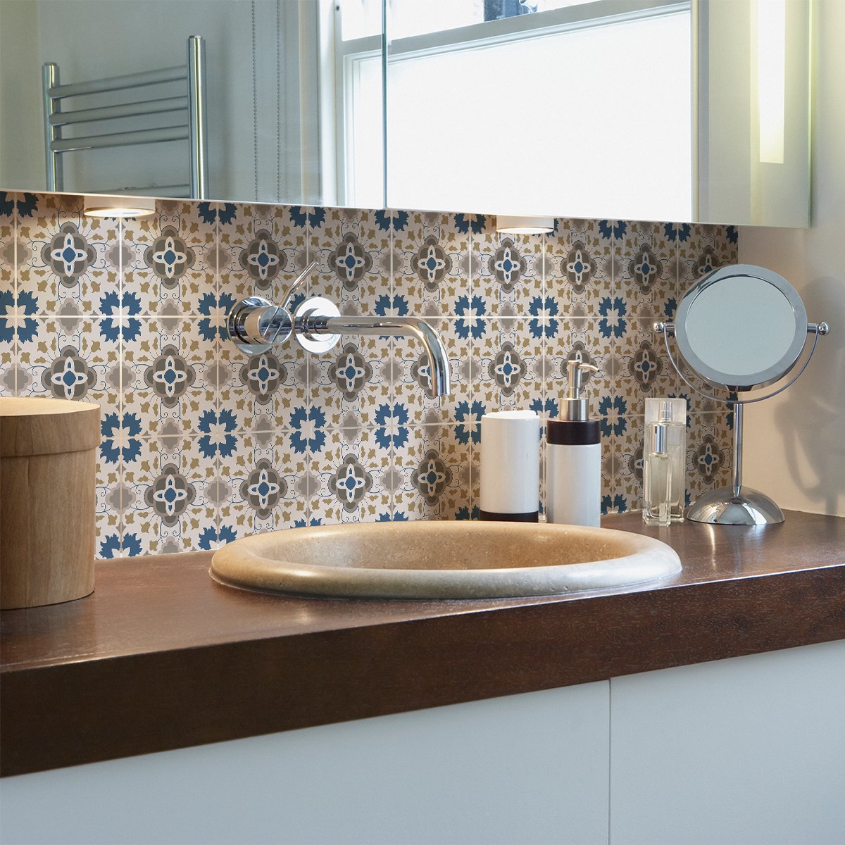 Ambiance Sticker Zelfklevende tegelmuurstickers voor keuken en badkamer - 9 Vitalina Azulejo tegelstickers - 9 stickers van 15x15 cm Multi color