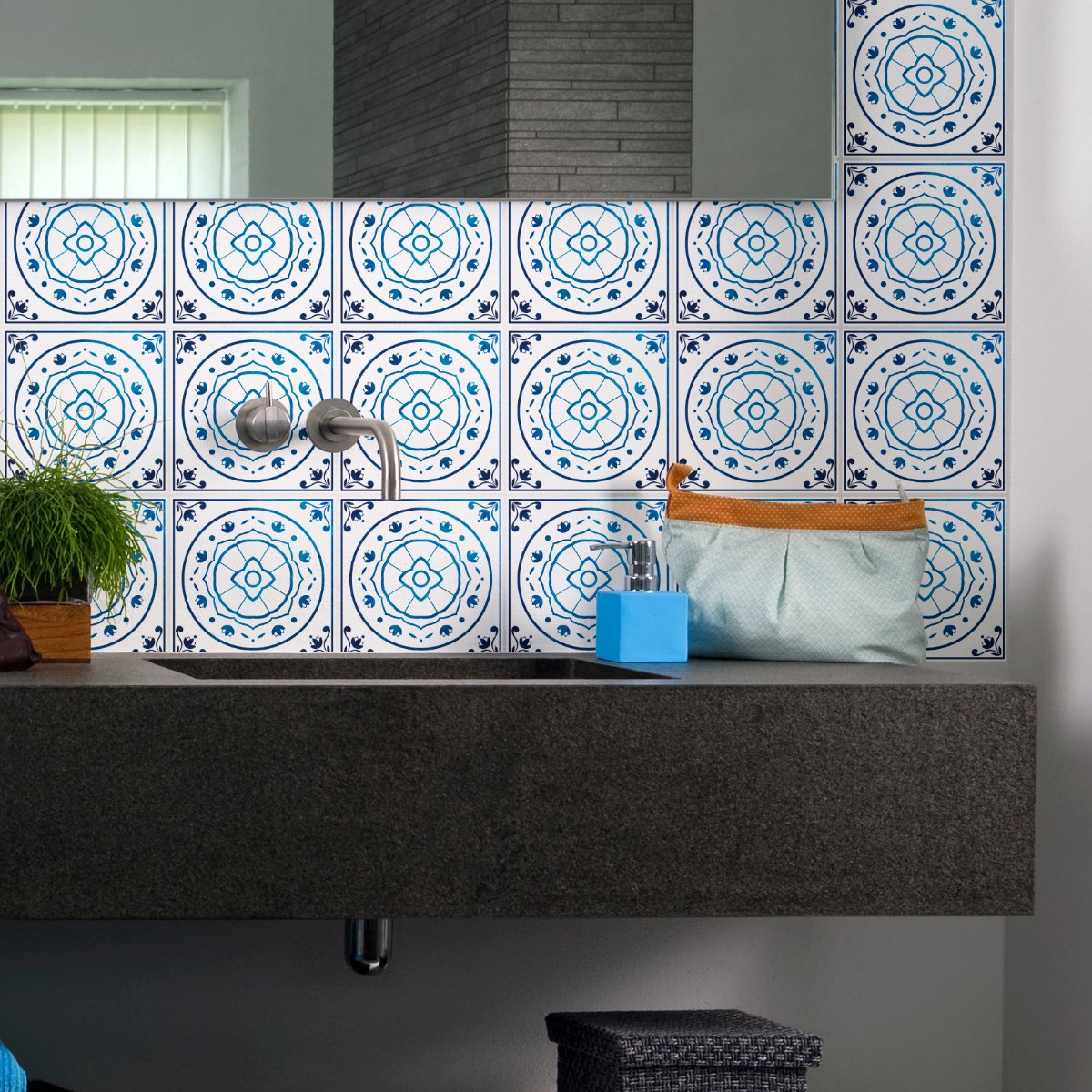 Ambiance Sticker Tegelstickers voor de muur in keuken en badkamer - 24 Delftse en Rotterdamse cementtegelstickers - 24 stickers, 20x20 cm Multi color