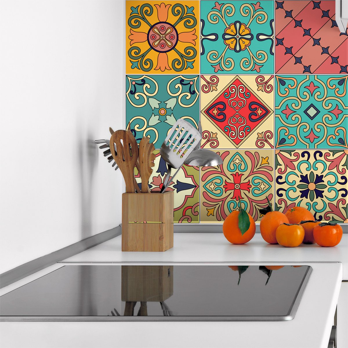Ambiance Sticker Zelfklevende tegelmuurstickers voor keuken en badkamer - 9 Oosterse mozaïektegelstickers - 9 stickers 20x20cm Multi color