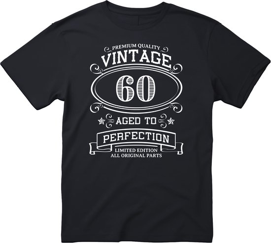 Vintage 60 T-shirt - Verjaardag en feest cadeau - Cadeau tip – 60 jaar cadeau - 60 jaar - T-shirt - Premium Quality - Aged To Perfection - 1965 - Heren - Grappig Verjaardag en Feest Cadeau Shirt - Maat L