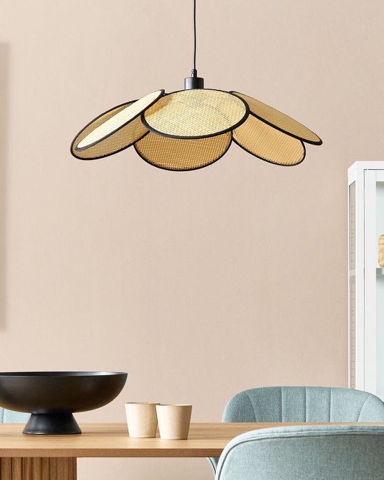 MEROO - Lampe à suspension - Zwart/ Naturel - Rotin