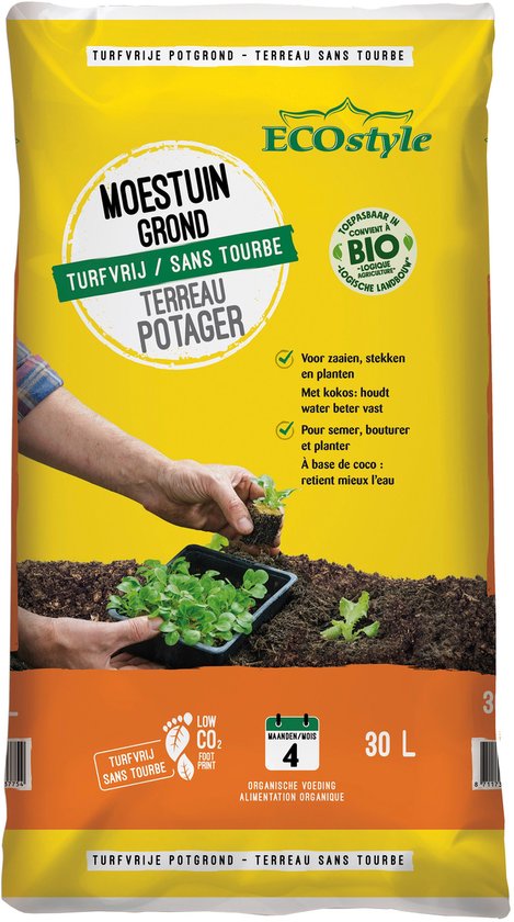 ECOstyle Moestuin Grond Groente Fruit & kruiden Turfvrije Potgrond - Organische...