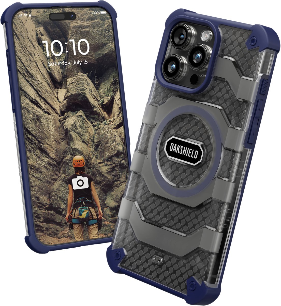 Oakshield telefoonhoesje geschikt voor iPhone 15 Pro Max hoesje - Smartphone case compatibel met MagSafe - Antislip mobiele telefoon hoes in donkerblauw