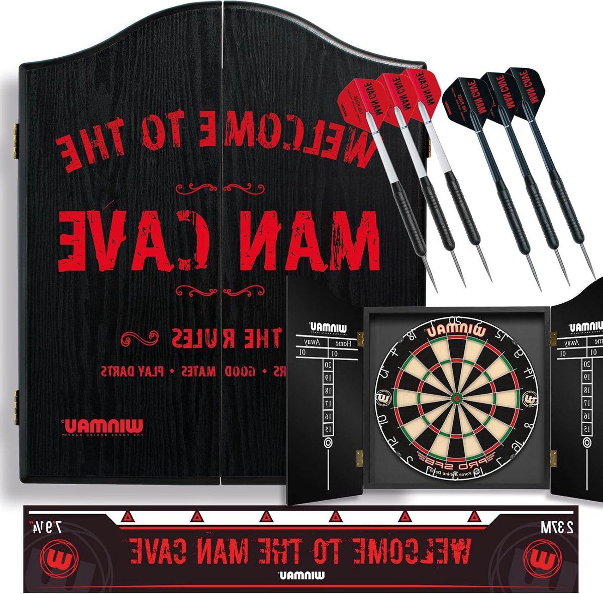 Dartbord cadeauset - Dartkastje, pijlen, werplijn - Compleet