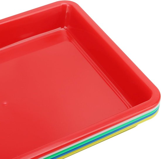 Lot De 20 Plateaux De Service Rectangulaires En Plastique - 28 X 21 X 3 Cm - 5 Couleurs Vives - Idéal Bricolage Et Organisation