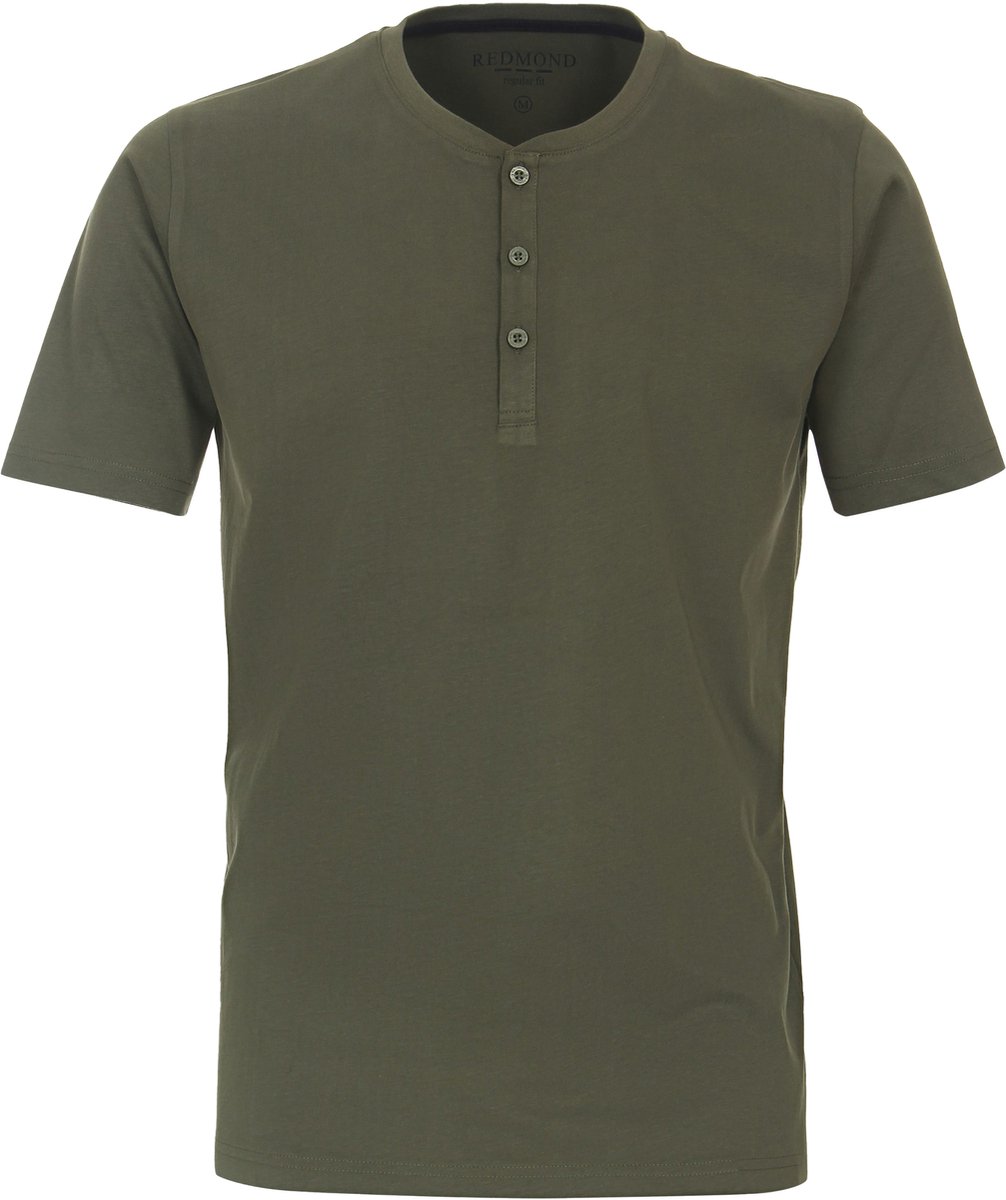 Redmond regular fit T-shirt - korte mouw O-hals met knoopsluiting - groen