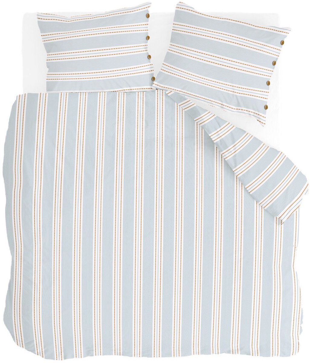 Walra Dekbedovertrek Remade Striped Harmony - 200x220 - 100% katoen - Off White / Blauw