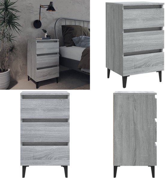 vidaXL Table de chevet avec pieds en métal 40x35x69 cm Chêne Sonoma gris - Table de chevet - Tables de chevet - Armoire de chevet - Armoire d'appoint