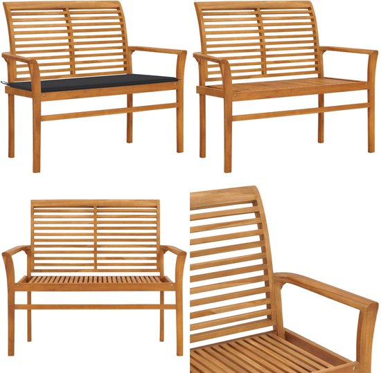Banc de jardin vidaXL avec kussen anthracite 112 cm en teck massif - Banc de jardin - Bancs de jardin de jardin - Bancs de jardin