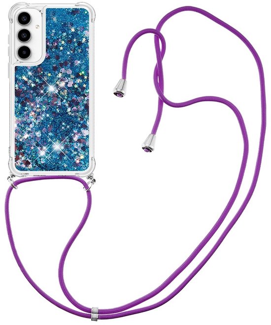 Coque Coverup - Compatible avec Samsung Galaxy A56 - Coque arrière Coverup à Glitter liquides avec cordon - Blauw