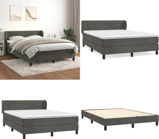 vidaXL Boxspring avec matelas Velours Gris foncé 140x190 cm - Boxspring - Sommiers - Lit - Meubles de couchage