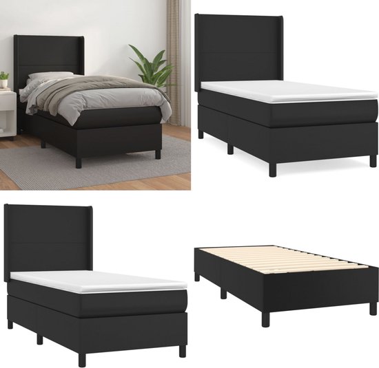 vidaXL Boxspring avec matelas Simili cuir Noir 80x200 cm - Boxspring - Sommiers - Lit - Meubles de couchage